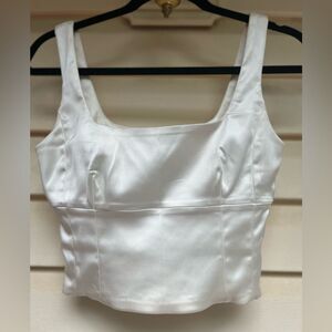 Wilfred Aritzia white/ivory wide square neck, cropped blouse, side, zipper, XS